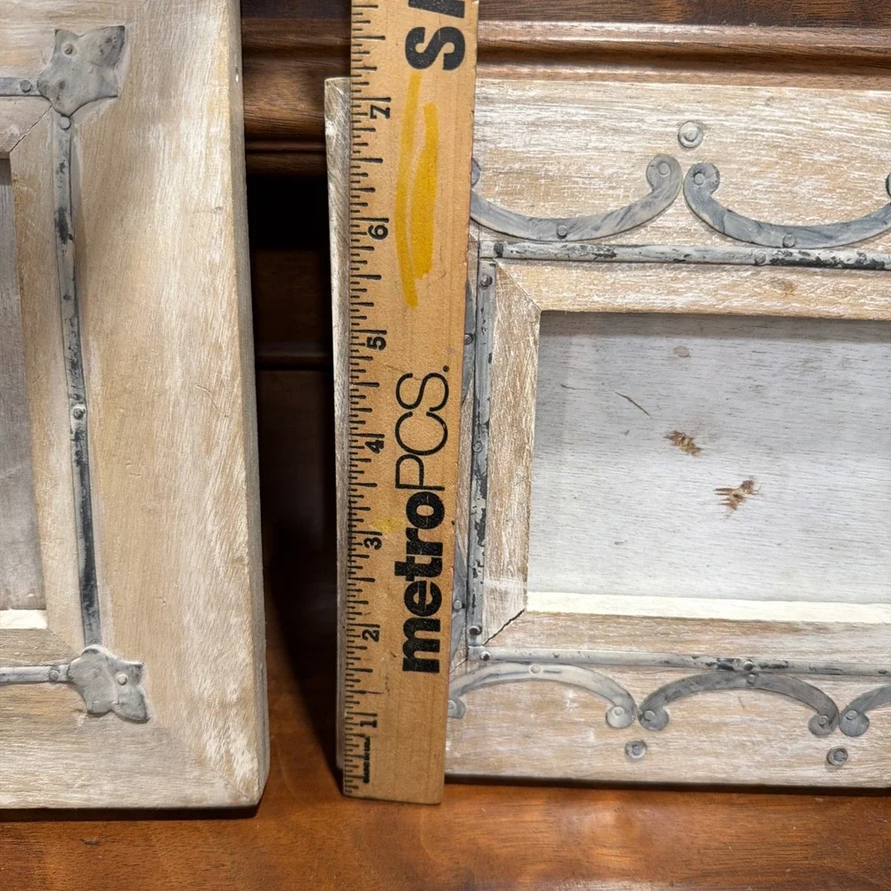 Antique Looking White Washed Hanging Wooden And Metal Frames Possibly Handmade